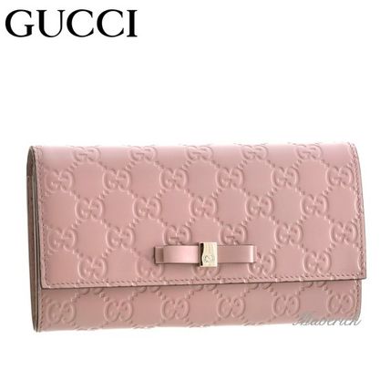 GUCCI GG Supreme Calfskin Leather Folding Wallet Logo Long Wallets 