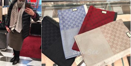 GUCCI Monogram Unisex Wool Bi color Logo KnitFur Scarves 344994 