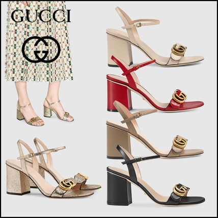 GUCCI 2020 SS Leather Mid Heel Sandal With Double