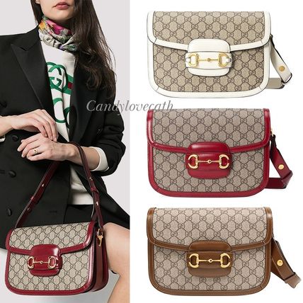 GUCCI 1955 Horsebit Shoulder Bags WHITE BROWN 