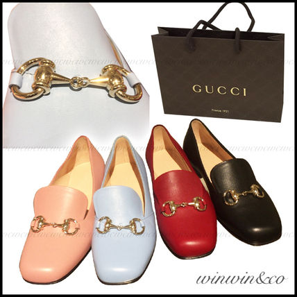 GUCCI Square Toe Plain Leather Elegant Style 