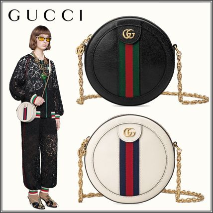 GUCCI Ophidia Stripes Canvas Chain Leather Crossbody Logo Shoulder Bags