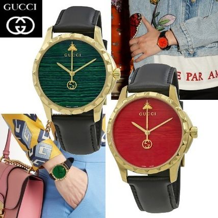GUCCI Leather Quartz Watches Analog Watches 