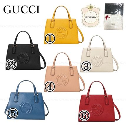 GUCCI Plain Leather Logo Handbags 