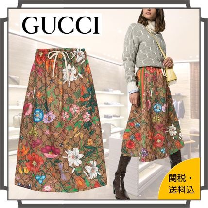 GUCCI 2020 SS Gg Flora Print Jersey Skirt 609954 XJB9I 