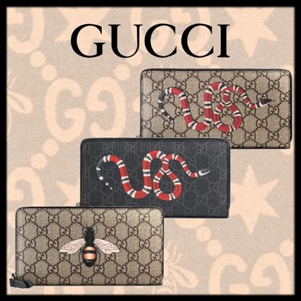 GUCCI GG Supreme 2020 SS Kingsnake Print Gg Supreme Zip Around Wallet