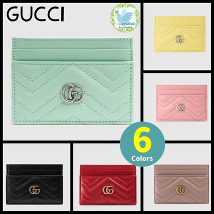 GUCCI GG Marmont 2020 SS Unisex Plain Leather Logo Icy Color Card Holders 