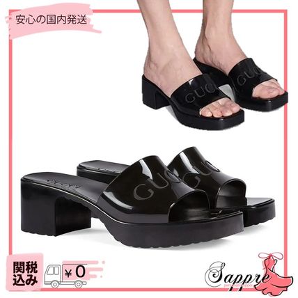 GUCCI Open Toe Rubber Sole Plain Elegant Style Logo Sandals 