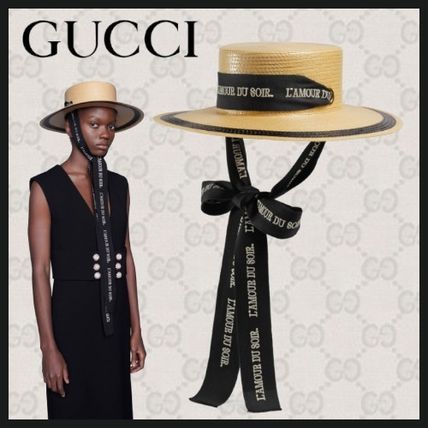 GUCCI 2020 SS Straw Effect Wide Brim Hat With Ribbon 628549 3HK64 9260 