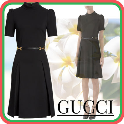 GUCCI 2020 SS Crew Neck A line Plain Medium Short Sleeves Puff Sleeves