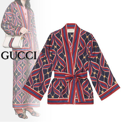 GUCCI Casual Style Silk Long Sleeves Medium Elegant Style Logo 