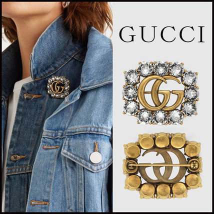 GUCCI 2020 Cruise Metal Double G Brooch With Crystals 506171 J1D50 8062 