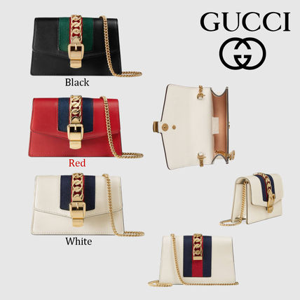 GUCCI Sylvie 2018 19AW Plain Leather Elegant Style Crossbody Shoulder Bags