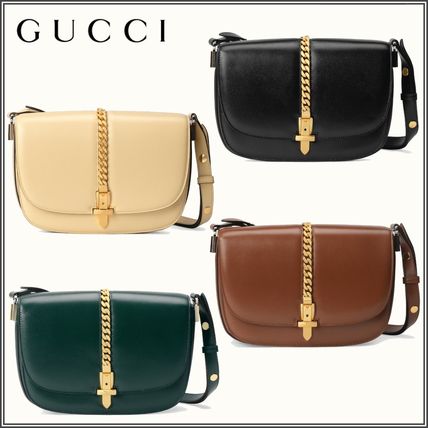 GUCCI Sylvie Plain Leather Crossbody Logo Shoulder Bags
