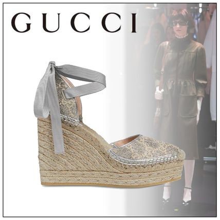 GUCCI Monogram Round Toe Leather Elegant Style Logo Sandals 6231462AW20 