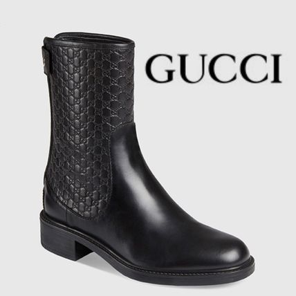 GUCCI Plain Toe Casual Style Plain Leather Elegant Style Logo 