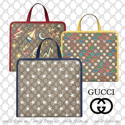 GUCCI GG Supreme Heart Star Casual Style Office Style Logo Totes 
