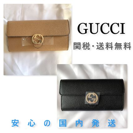 GUCCI Calfskin Logo Long Wallets 