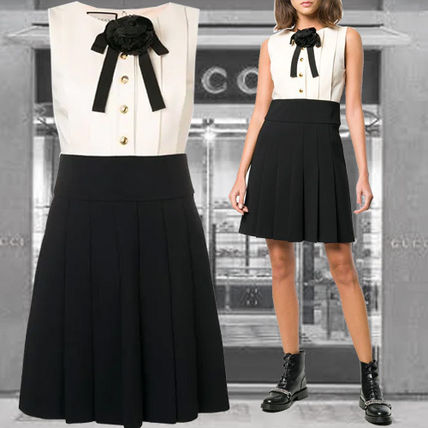 GUCCI Crew Neck Short Blended Fabrics Sleeveless Lace 