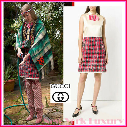GUCCI Other Plaid Patterns A line Silk Blended Fabrics Sleeveless 527905 