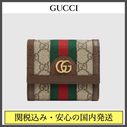 GUCCI Ophidia Stripes Monogram Canvas Leather Folding Wallet Logo 