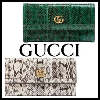 GUCCI Ophidia 2019 SS Unisex Leather Python Folding Wallet Logo Long Wallets