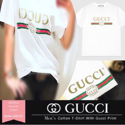 GUCCI Unisex U Neck Plain Cotton Medium Short Sleeves Logo 
