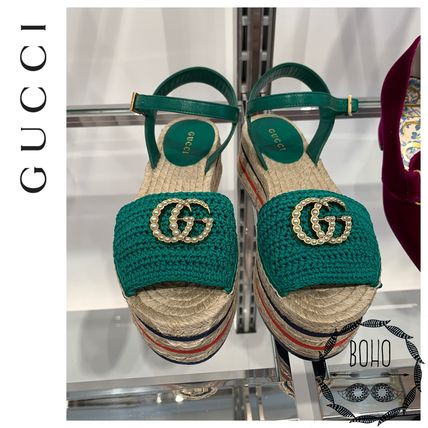 GUCCI Open Toe Platform Plain Elegant Style Logo 