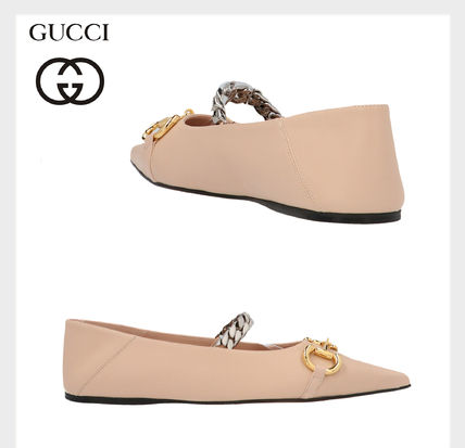 GUCCI Leather Office Style Elegant Style Flats