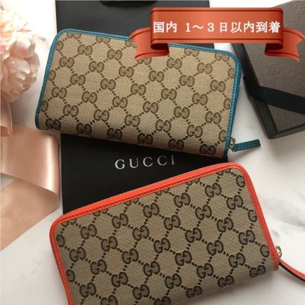 GUCCI Canvas Leather Long Wallet Logo Long Wallets 
