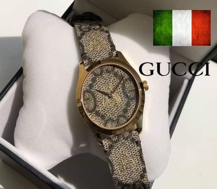 GUCCI GG Supreme 2018 19AW Unisex Street Style Round Party Style Quartz Watches 
