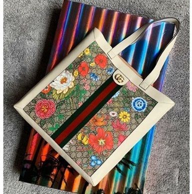 GUCCI Ophidia 2020 SS Flower Patterns Monogram Canvas Leather Logo Totes 