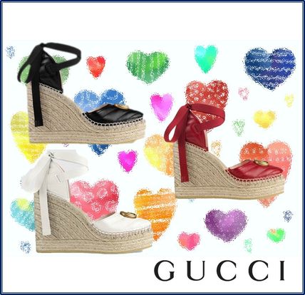 GUCCI 2019 SS Open Toe Platform Casual Style Blended Fabrics Plain Leather