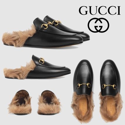 GUCCI Princetown 2019 20AW Plain Leather Elegant Style Slippers Logo Slip On Shoes 