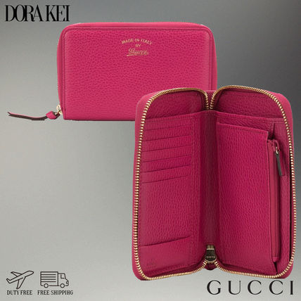 GUCCI Calfskin Plain Long Wallet Small Wallet Coin Cases 