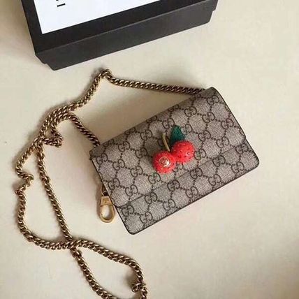 GUCCI GG Supreme 2020 SS Tropical Patterns Chain Leather Folding Wallet Chain Wallet 