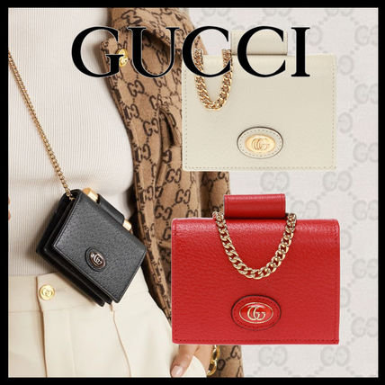 GUCCI 2020 SS Unisex Chain Plain Leather Folding Wallet Small Wallet 617195 