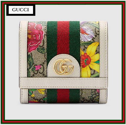 GUCCI Ophidia Flower Patterns Leather Folding Wallet Logo Card Holders 598662 92YBC 9759 