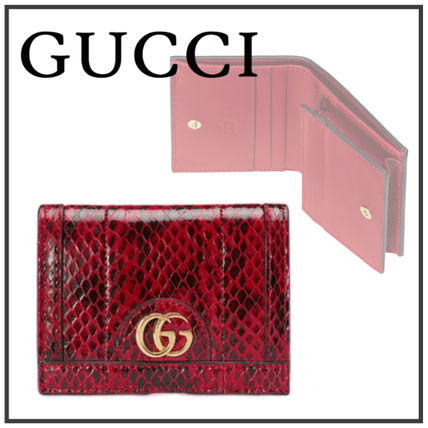 GUCCI Plain Leather Python Folding Wallet Small Wallet Logo 
