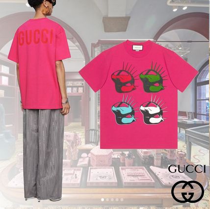 GUCCI Crew Neck Cotton Short Sleeves Oversized Logo T Shirts 