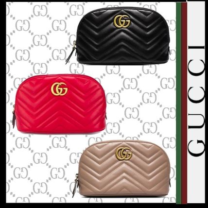 GUCCI GG Marmont 2020 21AW Calfskin Plain Logo PouchesCosmetic Bags