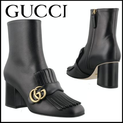 GUCCI 2020 21AW Square Toe Casual Style Plain Leather Block Heels 