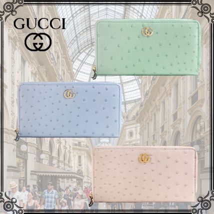 GUCCI Ostrich Leather Leather Long Wallet Logo Long Wallets 