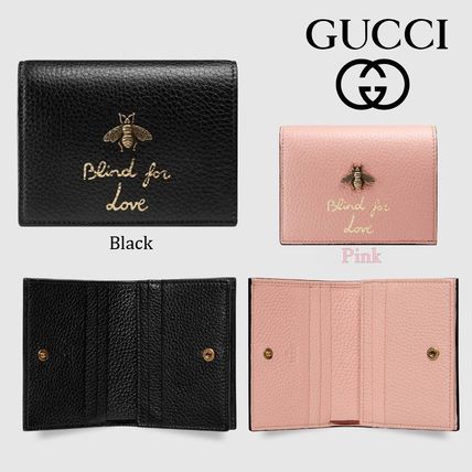 GUCCI 2018 19AW Plain Leather Folding Wallet Card Holders