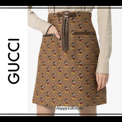 GUCCI 2020 SS Short Monogram Wool Silk Blended Fabrics Leather Logo 