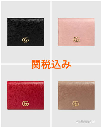 GUCCI Plain Leather Small Wallet Logo Folding Wallets 
