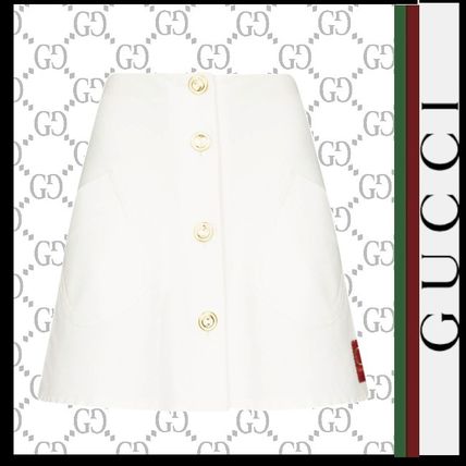 GUCCI 2020 21AW Flared Skirts Short Plain Cotton Logo Mini Skirts