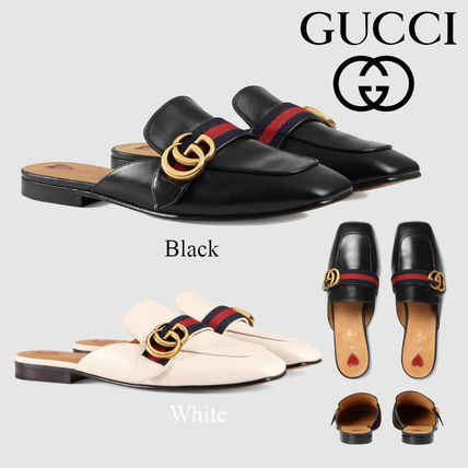 GUCCI 2019 SS Square Toe Casual Style Plain Leather Block Heels Slippers