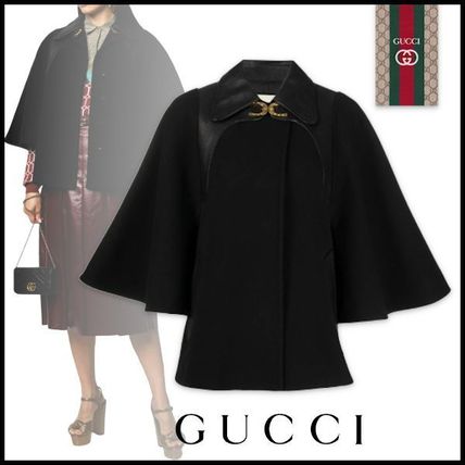 GUCCI 2020 SS Wool Plain Leather PonchosCapes