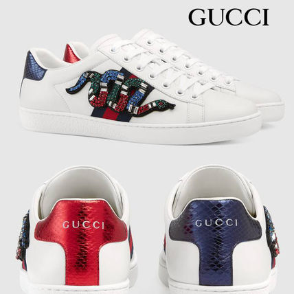 GUCCI Ace 2019 SS Casual Style Unisex Studded Street Style Leather 